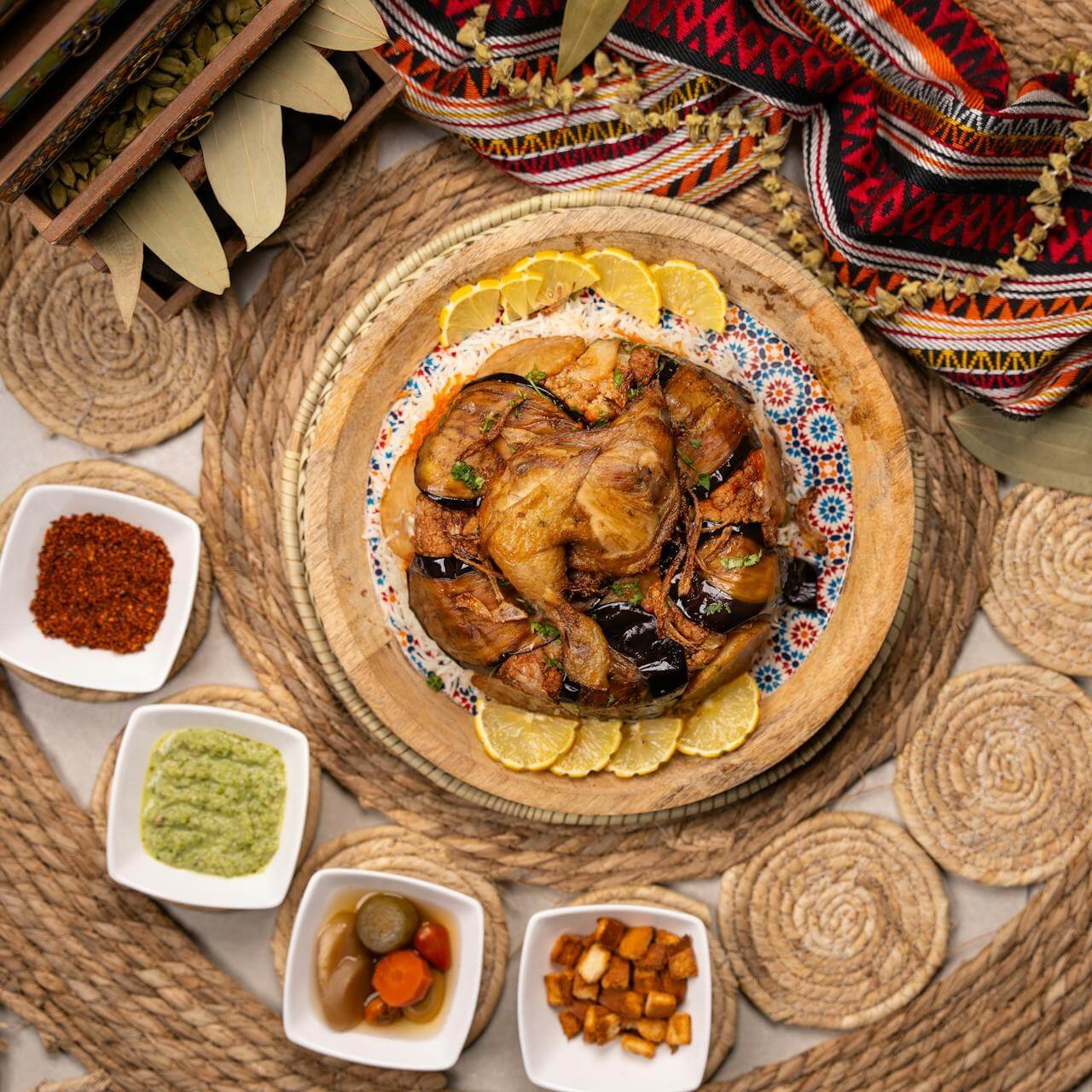 Traditional Moroccan dishes including tagine, couscous, pastilla, and mint tea